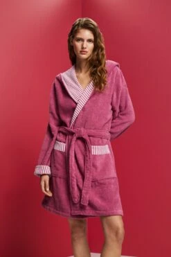 ESPRIT Frottée-Bademantel Mit Gestreiftem Innenfutter
